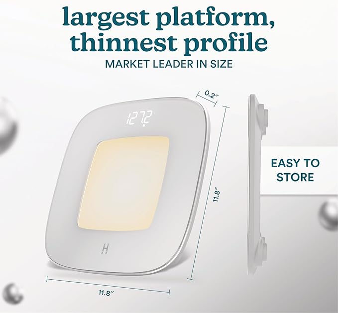 Homedics Digital Bathroom Scale Motion-Sensing Ambient Center Illumination Sleek Tempered Glass High-Precision Weight Measurement Up to 400 lbs Sustainable Design White