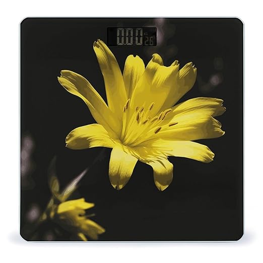 Flower with Yellow Weight Scale Digital Electronic Scales Bathroom Scale Larg LCD Backlight Display High Precision MeasurementsTempered Glass
