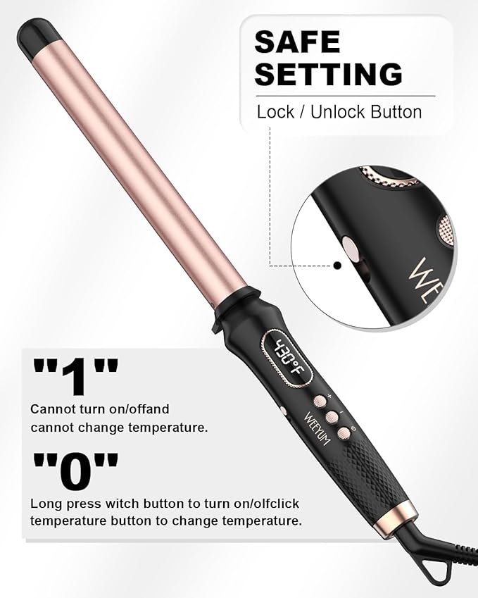Curling Wand 1 InchCurling Iron Long Barrel Professional for Long HairClamp Free Curling Wand for Quick Styling.