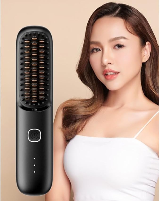 Cordless Hair Straightener Brush Smart Temperature Control 2 Billion Negative Ions Dual MCH Ceramic Plates Compact Design for Styling Anytime Anywhere with 3 Gears ABS