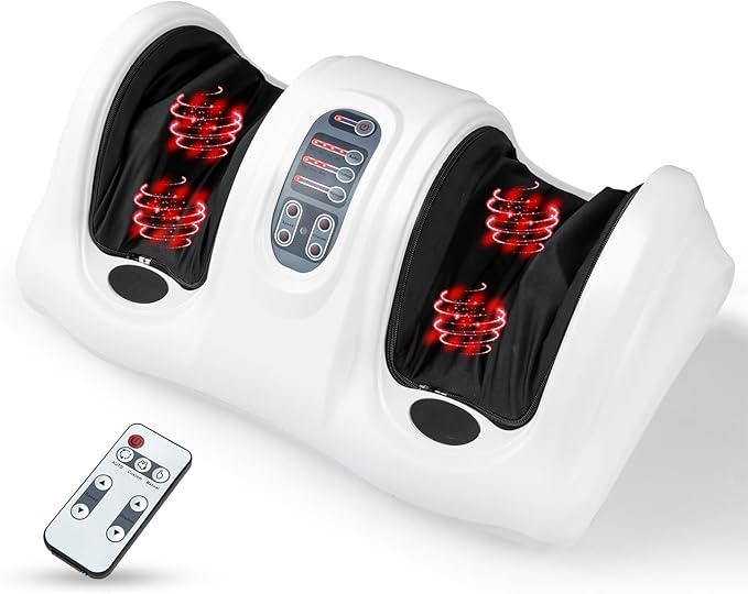 COSTWAY Foot Massager Electric Shiatsu Foot Massage Machine for Leg Calf Ankle Plantar Fasciitis Nerve Pain Therapy Deep Kneading Rolling Massage with Remote 4 Massage Modes White