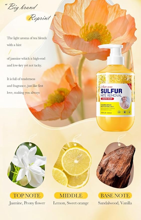 Shower Gel And Refreshing Soothes Deep Clean Gentle Daily Body Clean Sulfur Soap Liquid Shower Gel Full Body Care For Men And Women (16.9Fl.Oz/500Ml) (3 Packs)