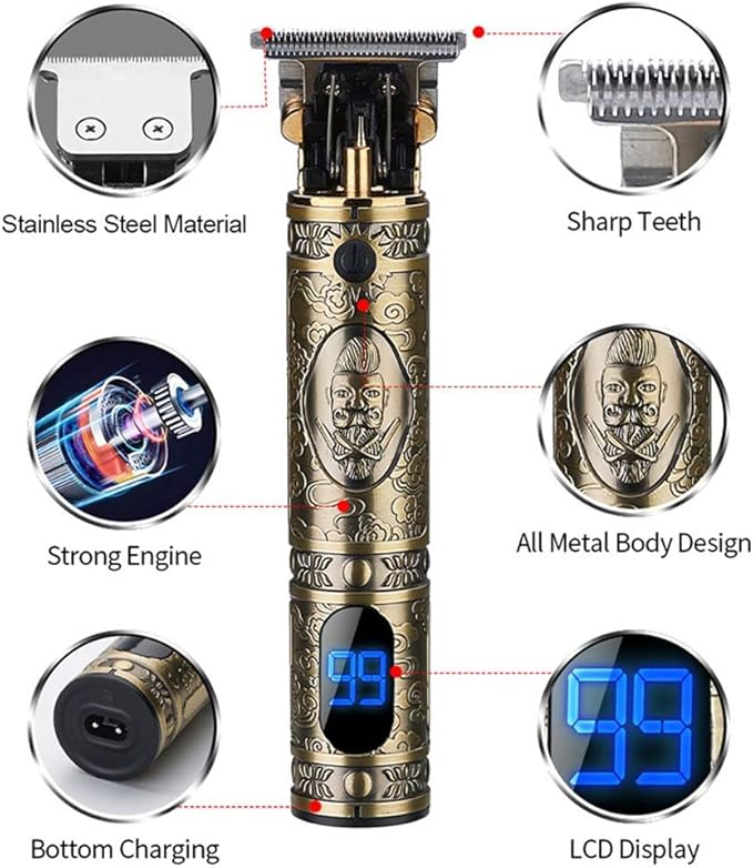 Beard Trimmer Hair Clippers for Men Professional T-Blade Trimmer Cordless Rechargeable Hair Edgers Clippers Electric Beard Shaver with LED Display