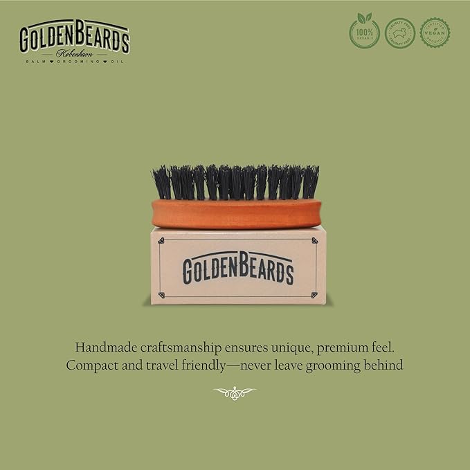Golden Beards Travel Beard Brush – Pear Tree Wood Handle &amp Natural Boar Bristles – Compact Grooming Tool That Fits in Your Bag Perfect for Beard Maintenance on the Go