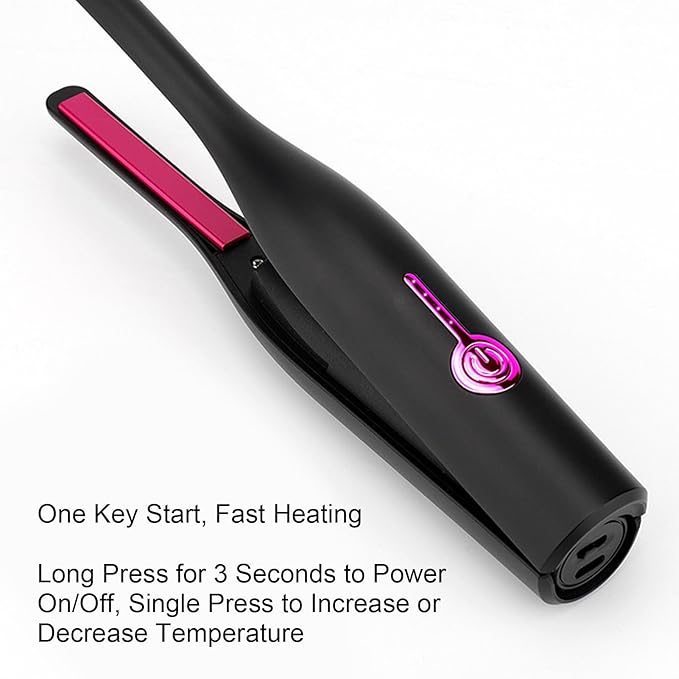 Semme Pencil Flat Iron PTC Fast Heating Cordless Hair Straightener Curler with Ultra Thin Plates for Short Hair Bangs Pixie Cuts (Black)
