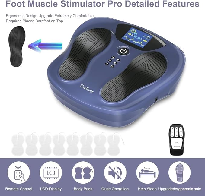 Creliver Foot Nerve Muscle Stimulator Pro EMS/TENS Foot Massager for Neuropathy Pain Relief and Leg Circulation TENS Muscle Stimulator