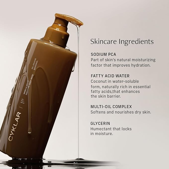 CYKLAR Sensorial Body Wash. Vanilla Verve Hydrating Cleanser with Moisture Locking Multi-Oil Complex Sodium PCA and Glycerin. Nourishing Shower Gel for Women and Men 16.5 Fl Oz Luxury Bodywash
