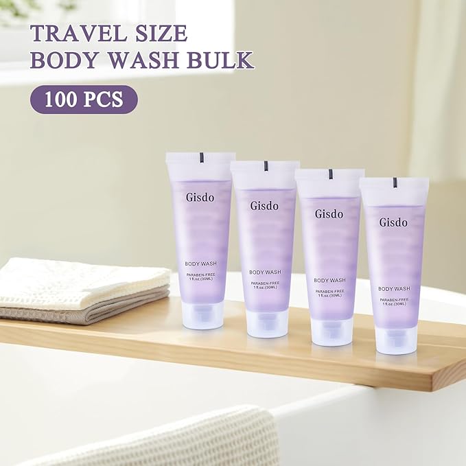 Travel Size Body Wash Bulk (1 fl oz 100 Pack) Refreshing Hotel Body Wash Mini and Small Size Guest Hotel Toiletries in Bulk