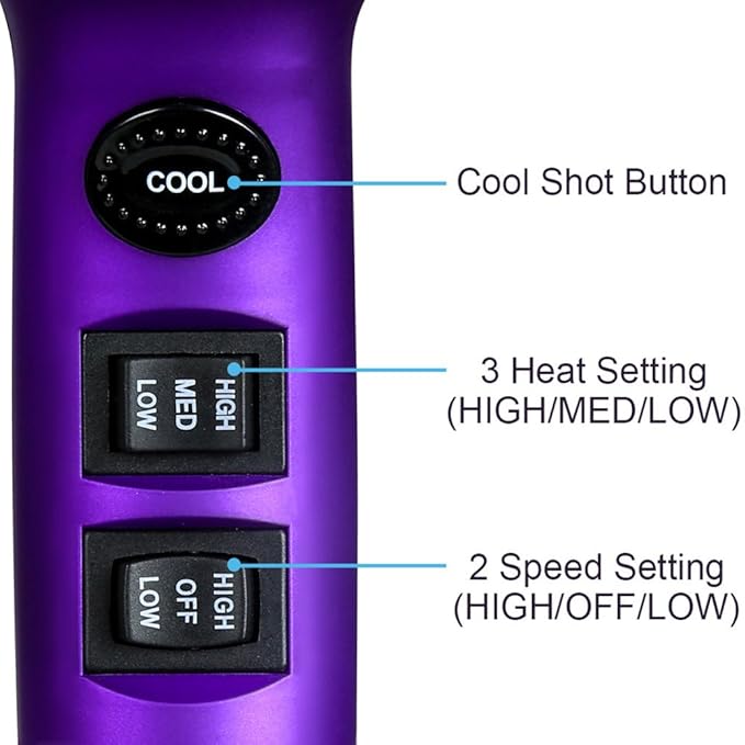 Purple Professional Light Weight Hair Dryer 1875W Tourmaline Ceramic Negative Ionic Blow Dryer with Diffuser &amp Concentrator &amp Comb