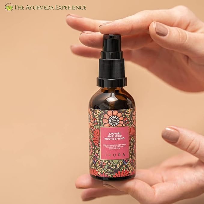 iYURA Yauvari Amplified Youth Spring—Face &amp Neck Moisturizer for Dry to Very Dry/Mature Skin | Firms the Look of Cheeks Jowls &amp Neck | Pro-Aging Natural Face Oil with Black Gram | 1.69 fl oz