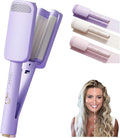 Waver Curling Iron - Hair Waver Crimper Beach Waves Curling Wand Ionic Deep Waver Hair Curler Tool with Ceramic 3 Barrel for Women Dual Voltage Anti-Scald Easy to Use (Purple)