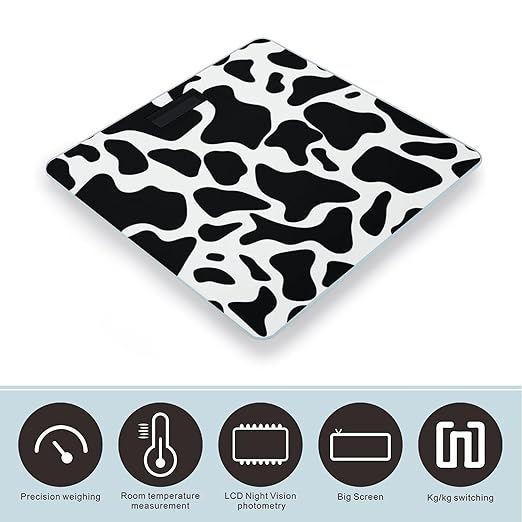 Digital Bathroom Scale for Body Weight Scale with Bright LCD Display High Accuracy Step-On Technology Auto On/Off Cow Spot Digital Scales 400 Lbs /180kg