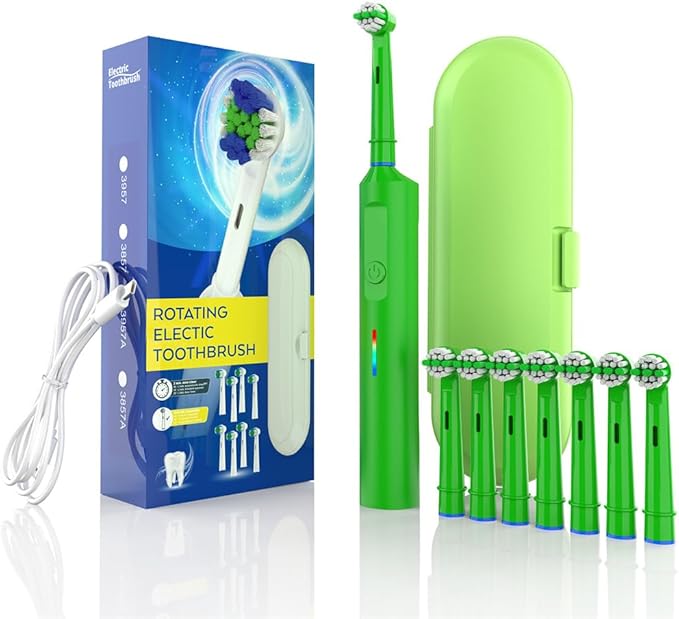 360 Rotating Toothbrush (Six Brush HeadsGreen)