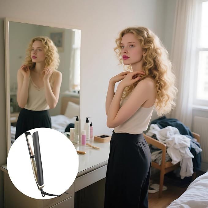 Styling Tool For Dual Use Ceramic Hair Straightener And Curler Plancha De Cabello With Adjustable Temperature Control Black Us Plug Ergonomic Handle Fast Home Salon Heat Results