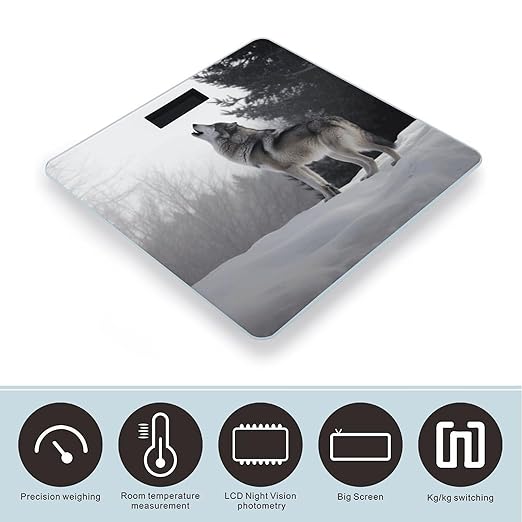 Howling Wolf Scale for Body Weight High Precision Digital Weight Scales with LCD Display Anti-Slip Sturdy Slim Tempered Glass Bathroom Scale for Home Use