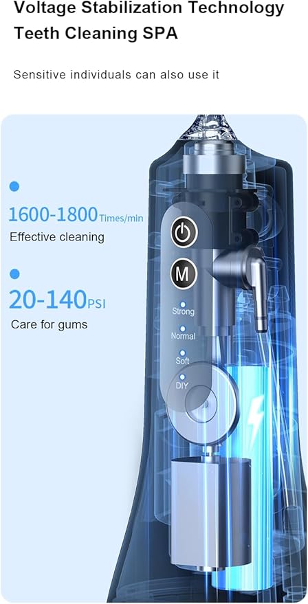 Water Flosser Cordless with 260ML Removable Tank 4 Cleaning Modes Oral Irrigator for Braces and Sensitive Gums(White)