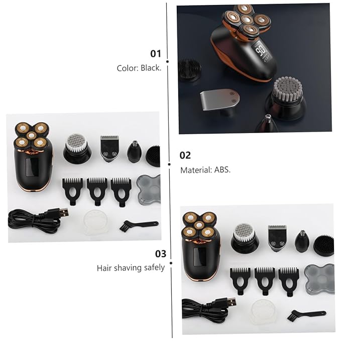 1pc Five-headed Rechargeable Shaver Self-service for Men Material Design Boyfriend Dad Husband Black