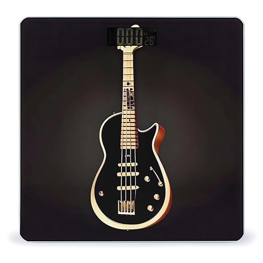 Black Guitar Scale for Body Weight High Precision Digital Weight Scales with LCD Display Anti-Slip Sturdy Slim Tempered Glass Bathroom Scale for Home Use