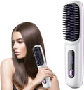 Cordless Hair Straightener Brush Portable Straightener Brush with LCD Temperature Display Fast Heating Cordless Hair Straightener Brushs for Daily Use and Travel (White)