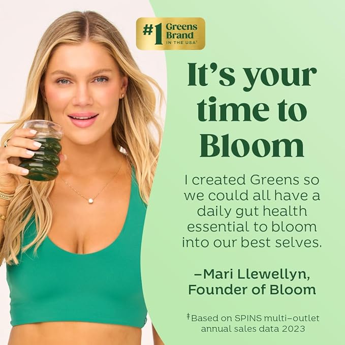 Bloom Nutrition Superfood Greens Powder Digestive Enzymes with Probiotics and Prebiotics Gut Health Bloating Relief for Women Chlorella Juice Mix w/Beet Root Powder 30 SVG Orange Passionfruit