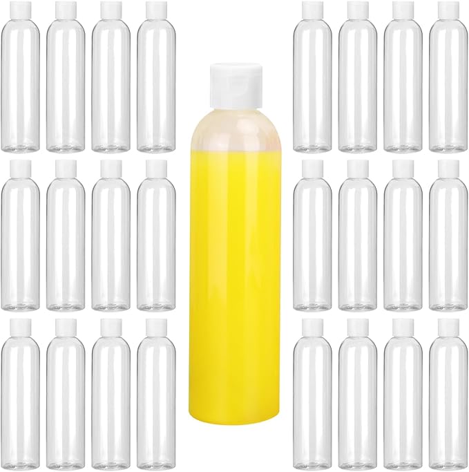 25 Pack 8 oz Plastic Bottles with White Top Caps Clear Empty Bottles Cosmetic Containers for Lotion and Shampoo Cream Travel-Friendly Bottles BPA-Free for Liquids and Personal Care
