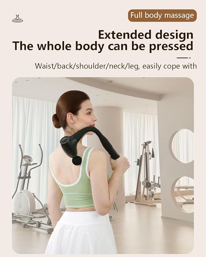 Massage Gun with Extended Handle Upgraded U-Shaped Back Massager Reaches Hard-to-Access Muscles 4 Massage Heads &amp 4 Speed Levels Body Massager for Back Waist Neck Shoulder Leg White