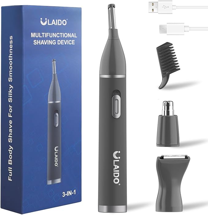 Nose Hair Trimmer for Men Painless 3 in 1 Grooming Kit for Nose Ear Eyebrow &amp Body Hair Rechargeable No Pull No Snag Trimming with 3 Waterproof Replacement Heads Easy Cleansing