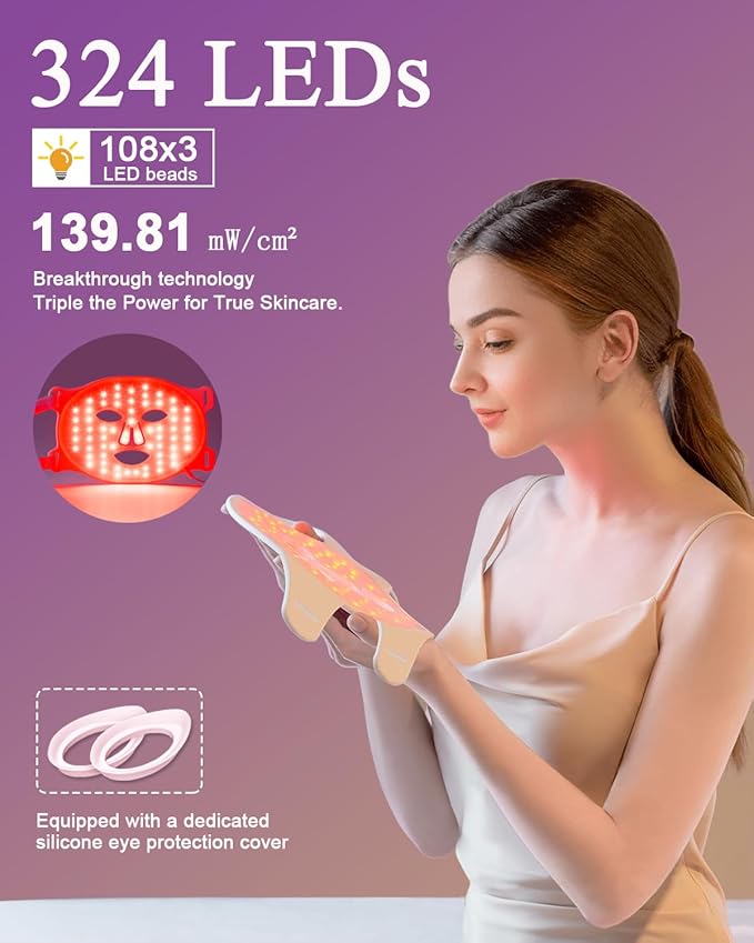 Red Light Therapy Mask for Face3 Modes Led Contour Face MaskNear-Infrared 850 Led Light Mask(NIR)PortableRechargeable and Remote Pink