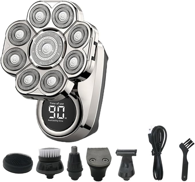 Head Shaver for Men 6 in 1 Beard Shaver 9 Blades Multi Grooming Kit Digital Display Electric Shaver Hair Trimmer Beard Electric Razor Wet Dry Men Facial Shaving Machine