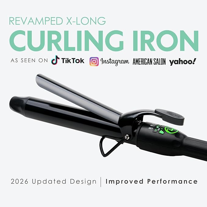 MINT REVAMP X-Long Curling Iron – 1.25 Inch | Updated Design with Faster Heat Optimized Clamp Tension &amp Improved Comfort