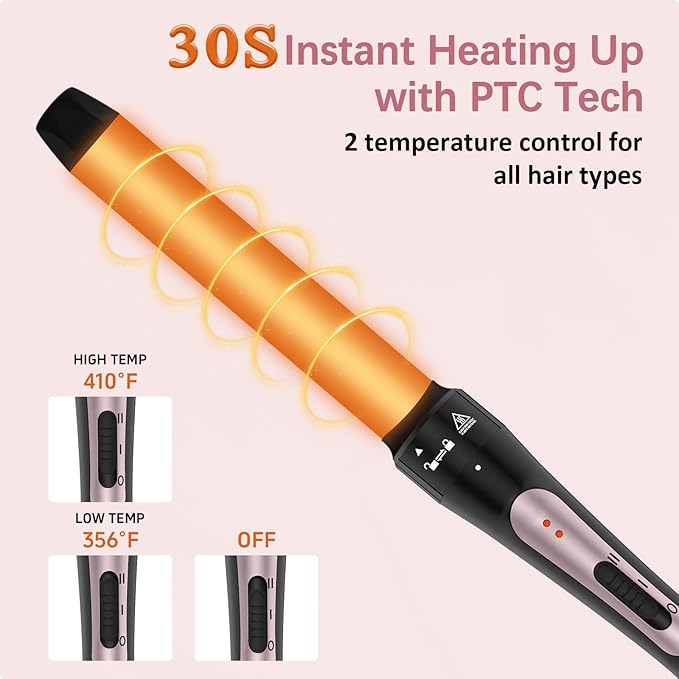 Wand Curling Iron Set 3 in 1 Curling Iron with Interchangeable Barrels (0.35 1 1.25) for Versatile Curls Fast Heating Curling Wand Hair Waver Crimper Hair Tool Ideal for Gifts