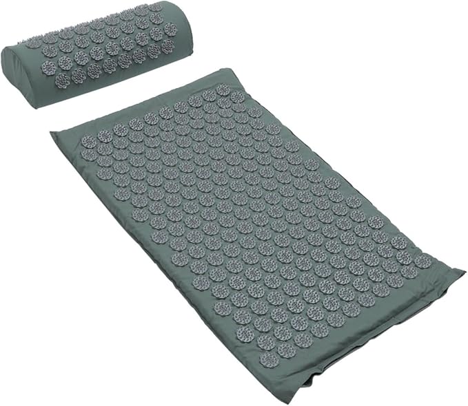 Acupressure Massage Mat and Pillow Set Washable Yoga Relief Mat with Acupuncture Therapy Pillow Portable Grey Massage Cushion for Neck and Shoulder Relaxation at Home and Office