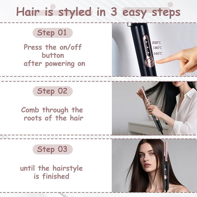 Straight Hair Comb with Multiple Temperature Control and Electric Heating Copper Comb for Curling and straightening Without damaging Hair (HS-059 EU)