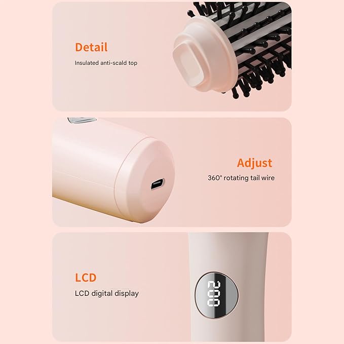 Fast Heating Curling Brush with Straightening Feature Texture Rechargeable Appliance for Safe Hair Styling Curling Iron