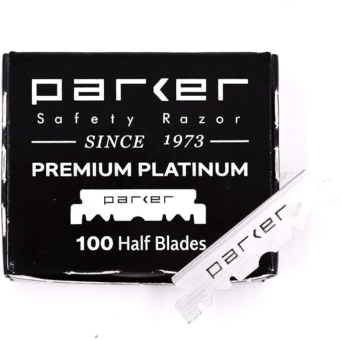 Parker Safety Razor Classic Black Straight Edge Barber Razor Shave Set - Includes 100% Pure Badger Brush Chrome Stand SRB Shavette Razor and 100 Blades