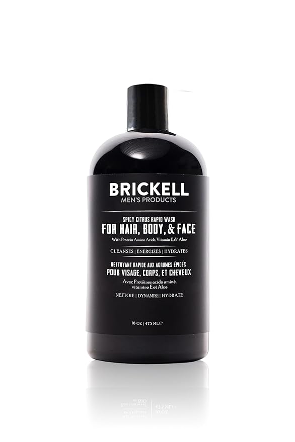 Brickell Men's Rapid Wash Natural and Organic 3 in 1 Body Wash Gel for Men 16 Ounce Spicy Citrus Scent