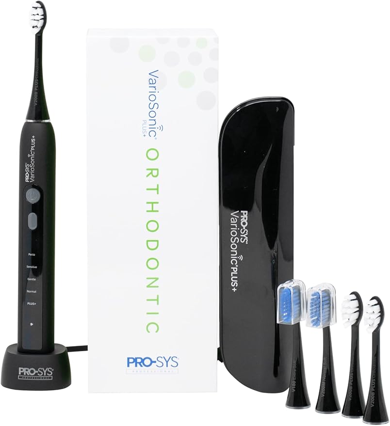 PRO-SYS® VarioSonic Plus+ Orthodontic Kit Professional Electric Toothbrush Rechargeable with Pressure Sensor and Timer Customizable Intensity Powered Toothbrush with Travel Case