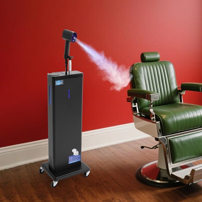 1300W Standing Electric Nano Hair Steamer with 3-in-1 Deep Conditioning Nano Spray Negative Ion Blue Light Intelligent Heating 800ml Tank &amp 9-Level Adjustable Mist for Salon Spa (Black)