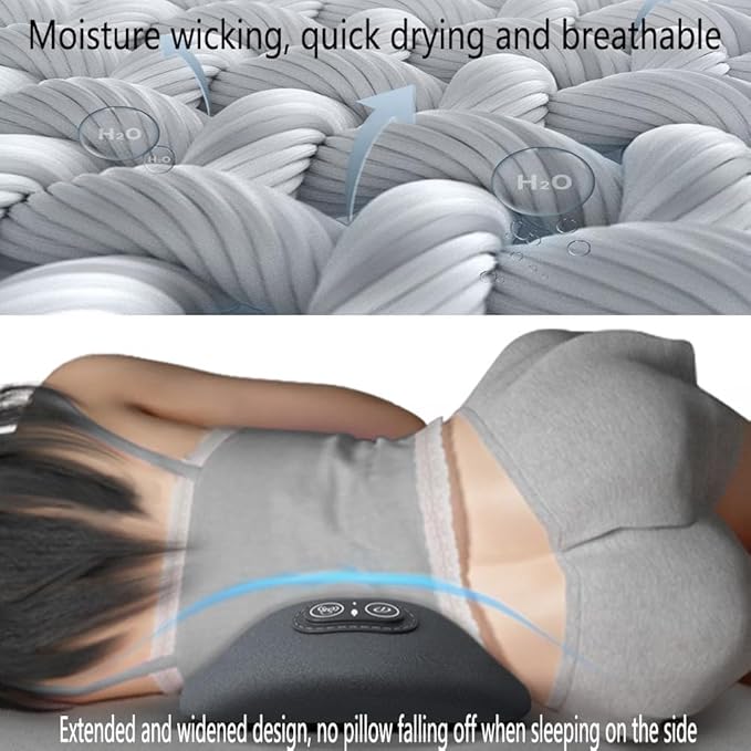 3-in-1 Back Massager Electric Lumbar Support Pillow with Heat &amp Vibration Waist Wedge Bolster for Bed or Office Chair Lower Back Pain Relief (Grey1pcs)