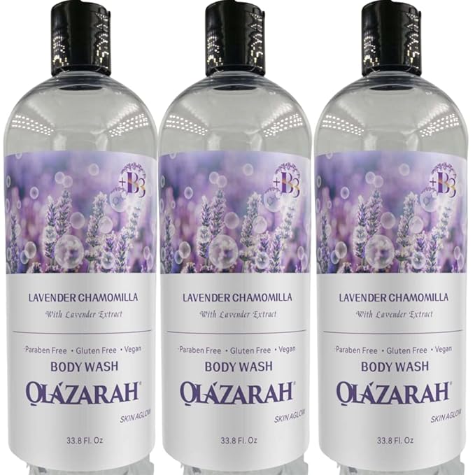Lavender Chamomilla Body Wash for Women and Men - Nourishing &amp Moisturizing - All Skin Types - Paraben-Free – Vegan (Lot of 3)