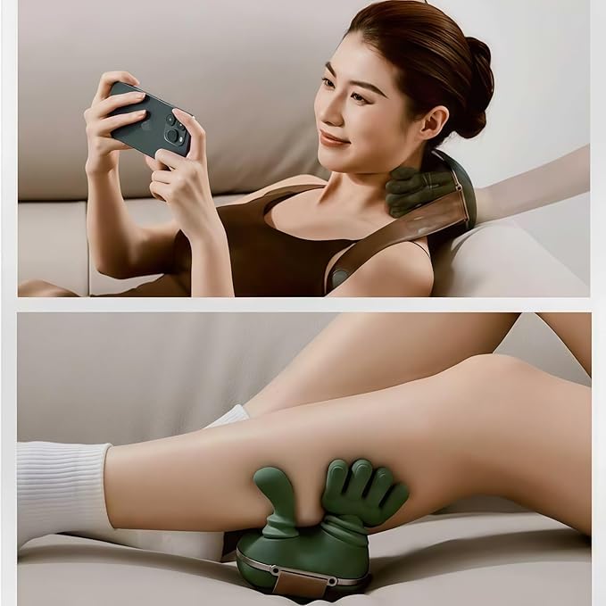 4D Kneading Heated Neck Massager Shiatsu Deep Tissue Massage Pillow for Shoulder and Back Portable Cordless Electric Massager with Human Hand Simulation for Muscle Relax