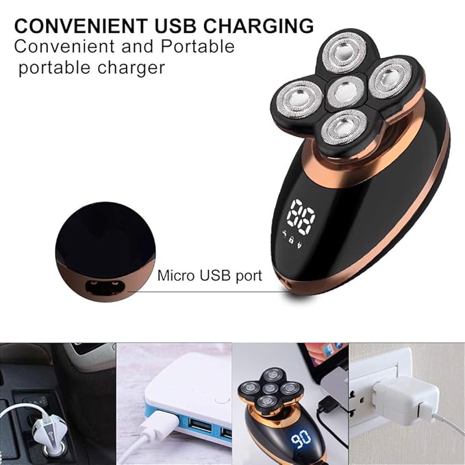 Surker Head Shavers for Bald Men 4d Electric Razor 5 in 1 Nose Beard Trimmer Hair Clipper Shaving Kit Rotary Shaver Cordless USB Rechargeable Facial Grooming Kit Waterproof