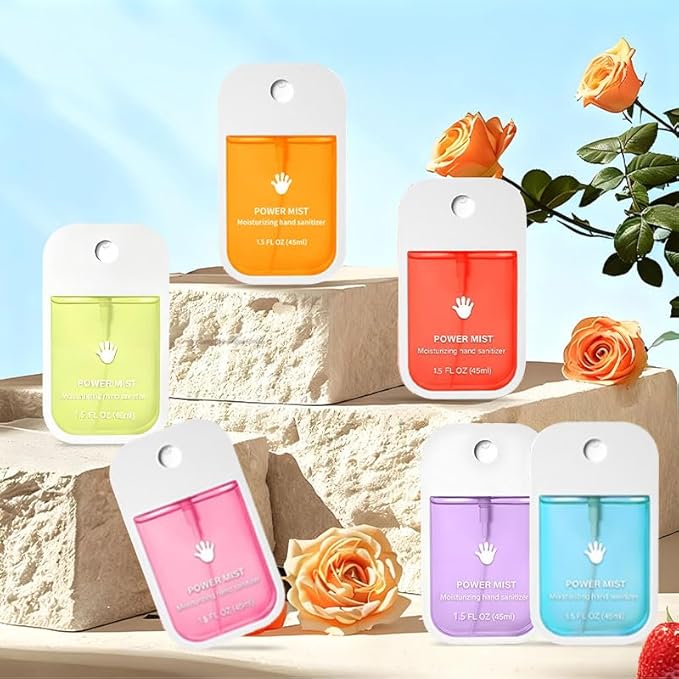6PCS Hand Sanitizer Spray Pocket Power Mist Hydrating Hand Sanitizers Spray Travel Size Portable Hand Sanitizer Multi-Flavor for Adults and Kids