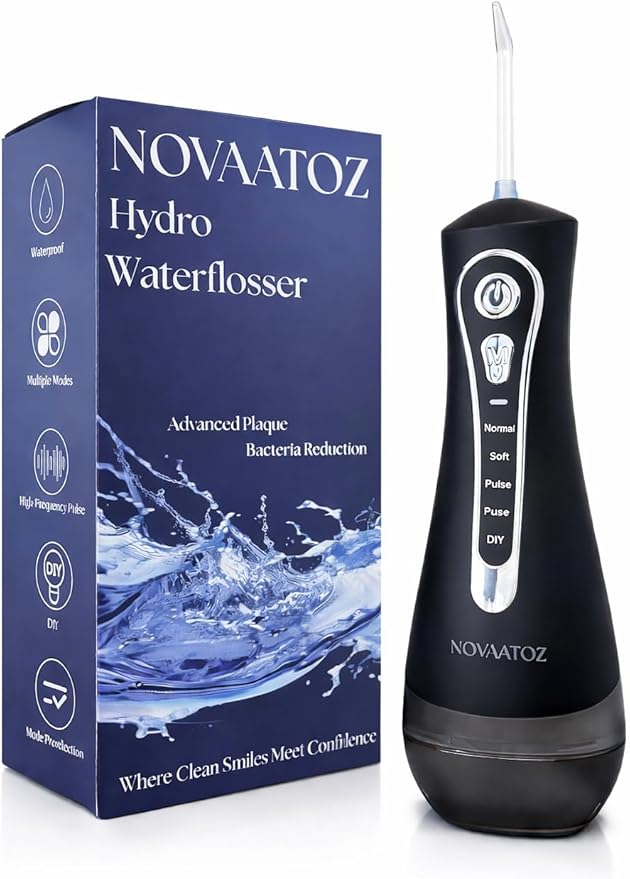 Hydro Advance 2.0 | Cordless Water Flosser for Teeth Cleaning | 0.6mm Precision Jet | 4 Pressure Modes | 320ml Tank IPX7 Waterproof | 4 Nozzles (Black)
