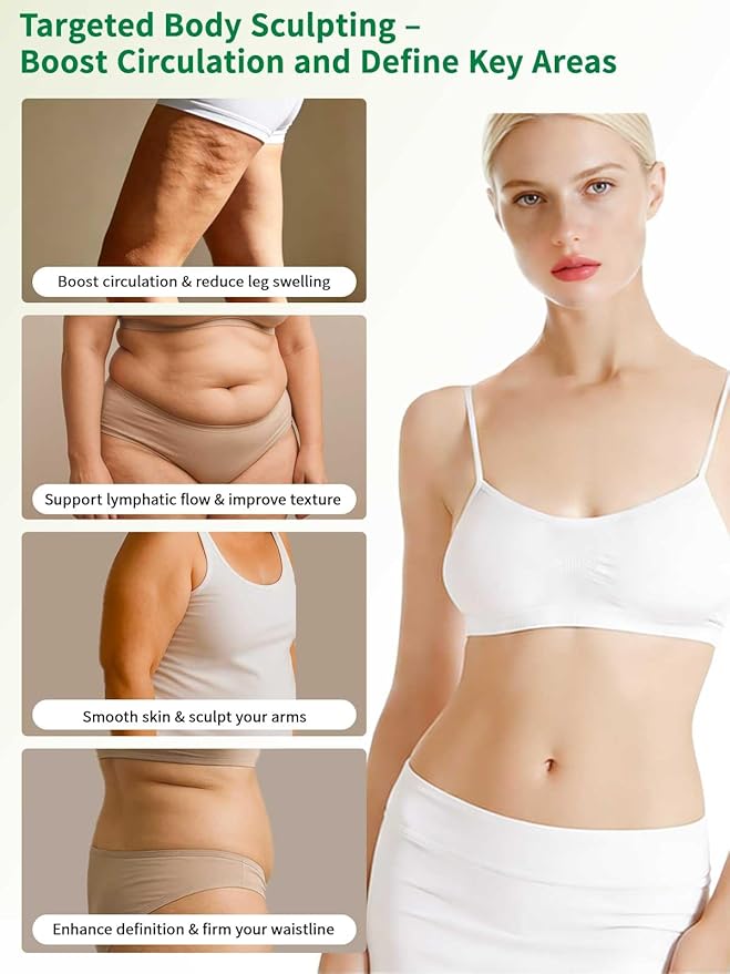 Lymphatic Drainage Massager &amp Anti Cellulite Massage Tool for Legs Arms &amp Belly BodyHelps Reduce Stretch Marks &amp Cellulitewith Microcurrent Light Heat &amp Vibration (White)