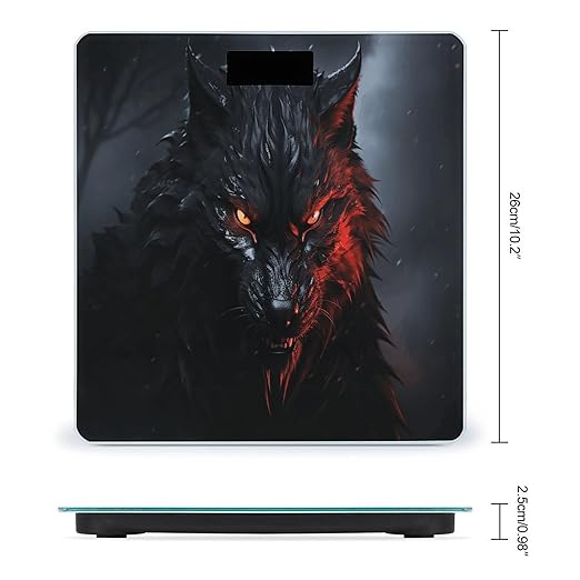 Big Black Wolf with Red Eyes Bathroom Scale Rounded Smart Scale for Body Weight Automatic Power On/Off Weight Scales Accurate Bathroom Digital Scales for Pet Home Bedroom Kitchen