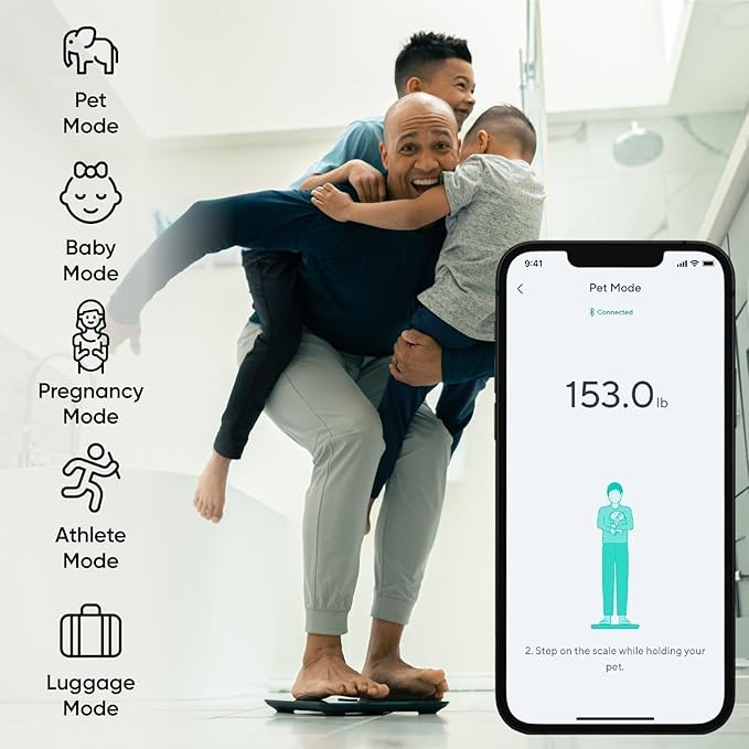 Wyze Smart Scale X - Digital Bathroom Scale for Body Weight BMI Body Fat Muscle Mass Heart Rate Monitor | Sync with Health Apps | Body Composition Analyzer for People Baby &amp Pet 400 lbs (Nav