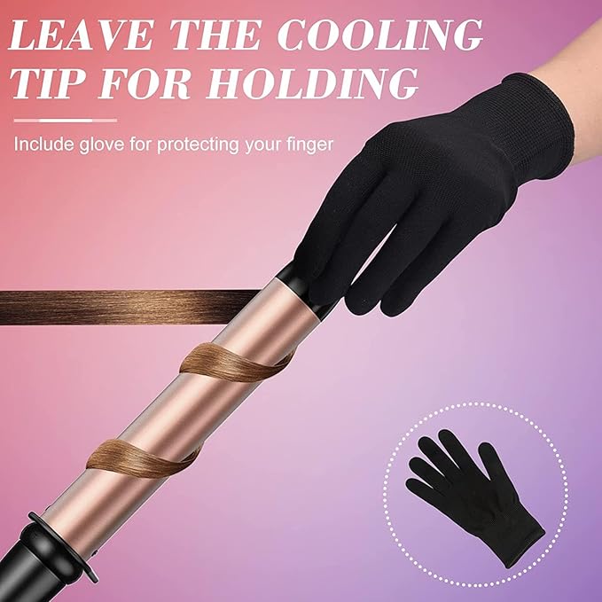 USTAR 5 in 1 Curling Wand for Long Hair Interchangeable Ceramic Barrels 0.35-1.25 Inch Dual Voltage Travel Curling Iron with Heat Resistant Glove 2 Clips Hair Curler for Women Girls Gift