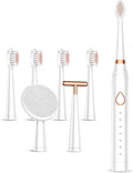 Sonic Electric Toothbrush USB Rechargeable Powerful Sonic Cleaning Tooth Brush with 6 Modes 5 Brush Heads + 1 Facial Cleansing Brush Head + 1 Face Massage Head Whitening Toothbrushes