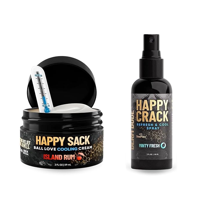 Derm Dude Below-the-Belt Bundle for Men | Happy Sack Deodorant &amp Comfort Cream 2oz + Happy Crack Refreshing Spray 2oz | Odor Control Cooling Comfort DeoPlex &amp Witch Hazel Blend
